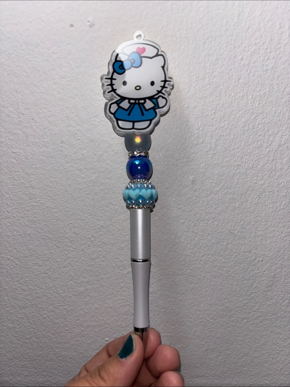 Hello Kitty Blue Beaded Charm Pen - Decorative Jewelry Accessory
